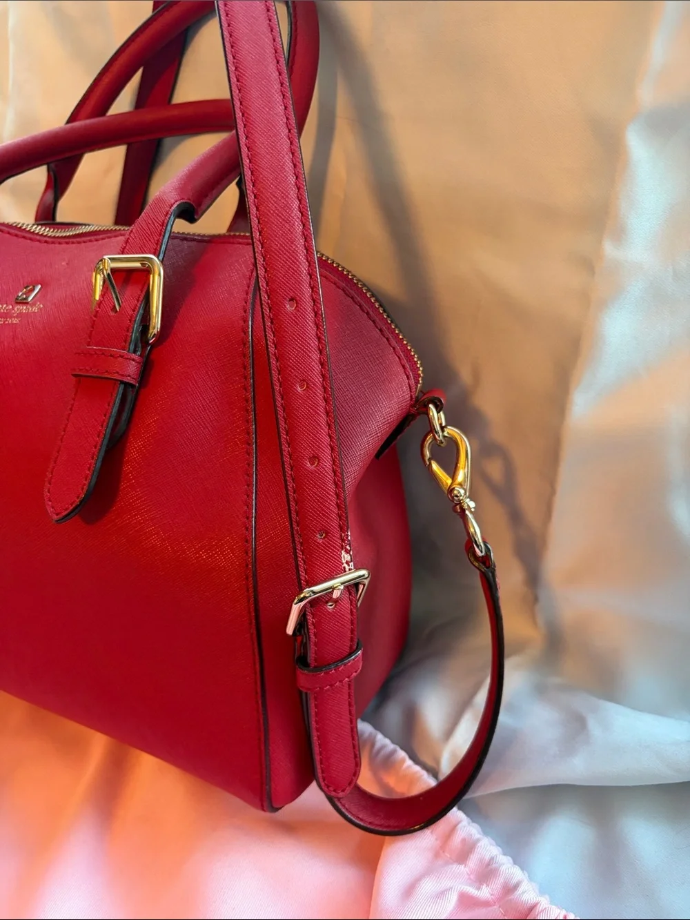 Kate Spade Red Saffiano Leather Satchel Crossbody Bag + Dust Bag